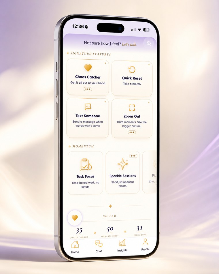 ThriveMom's features menu on iPhone.